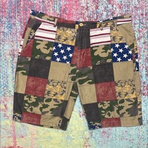 POP ICON CLOTHING Multicolor Patchwork Cargo Shorts